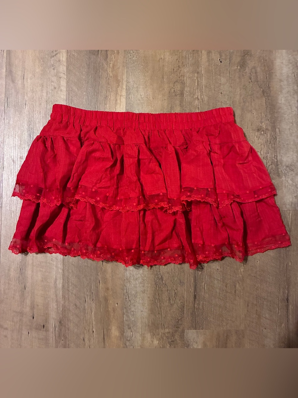 Amazon Red Tiered Ruffle Mini Skirt
